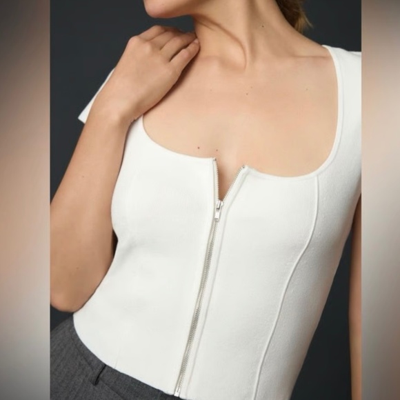 ANTHROPOLOGIE MAEVE Fitted Zipper Front Knit Scoop Neck Top Cap Sleeves NWT XL - Picture 9 of 10